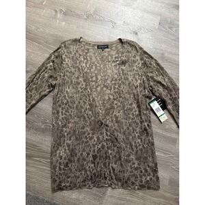 Jones New York Brown Animal Woman Button Front Cardigan Sweater 14 0X Shimmery